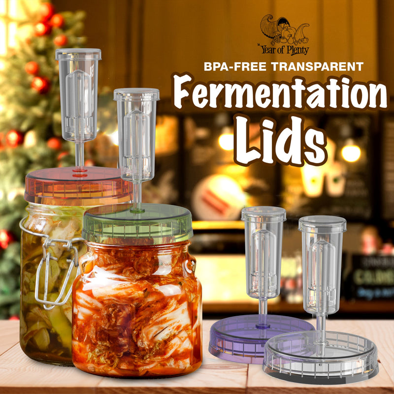Fermenting Kit - Set of 4 NonSlip Grip Fermentation Weights and 4 Airlock Lids for Making Sauerkraut in Wide Mouth Mason Jars (Clear or White Options for Lids)...