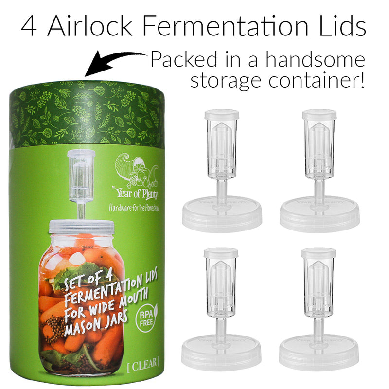 Fermentation Lids | 4-Pack | for Making Sauerkraut in Wide Mouth Mason Jars, Includes Instructions Recipe and Gift Box for Storage...