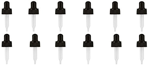 Glass Eye Droppers for 5ml Essential Oil Bottles - Set of 12 - Black - Compatible with doTERRA and Young Living 5ml Bottles (12)