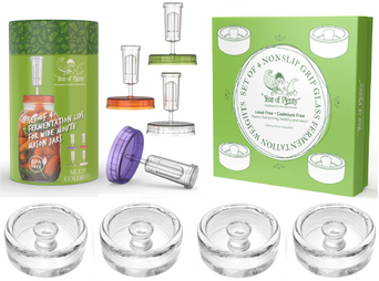 Fermenting Kit - Set of 4 NonSlip Grip Fermentation Weights and 4 Airlock Lids for Making Sauerkraut in Wide Mouth Mason Jars (Clear or White Options for Lids)...