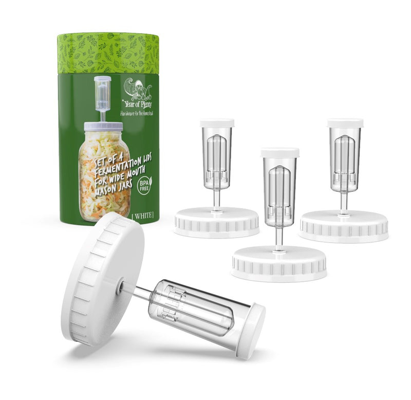 Fermentation Lids | 4-Pack | for Making Sauerkraut in Wide Mouth Mason Jars, Includes Instructions Recipe and Gift Box for Storage...