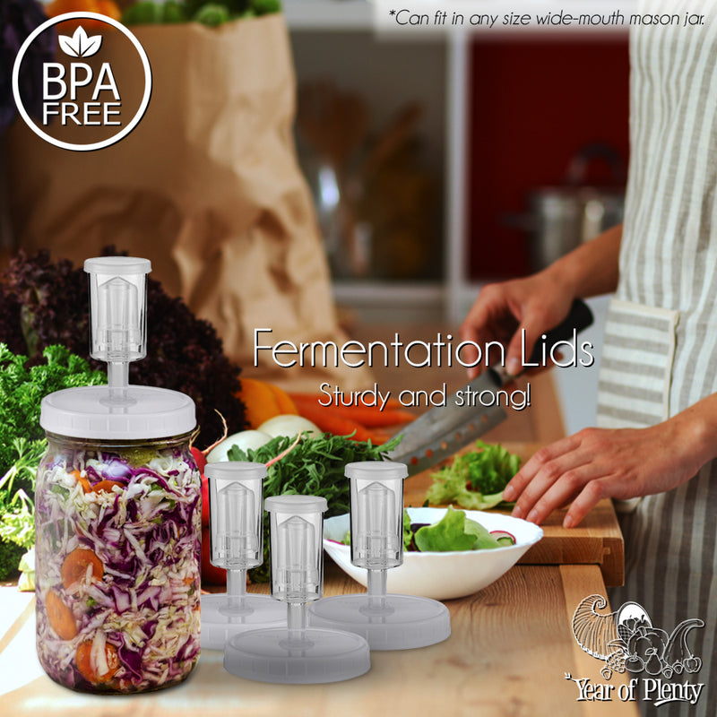 Fermentation Kit, Includes 4 Fermenting Lids (White or Clear Options), 4 Traditional Fermentation Weights, 1 12-inch Cabbage Tamper